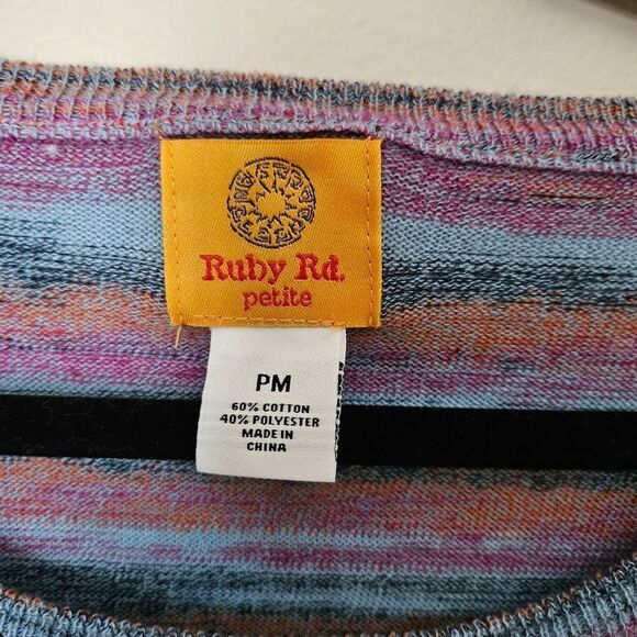 Ruby Rd. Top Knit Striped Petite Blue Purple Orange Pocket Cinched Sides Casual - Picture 9 of 10